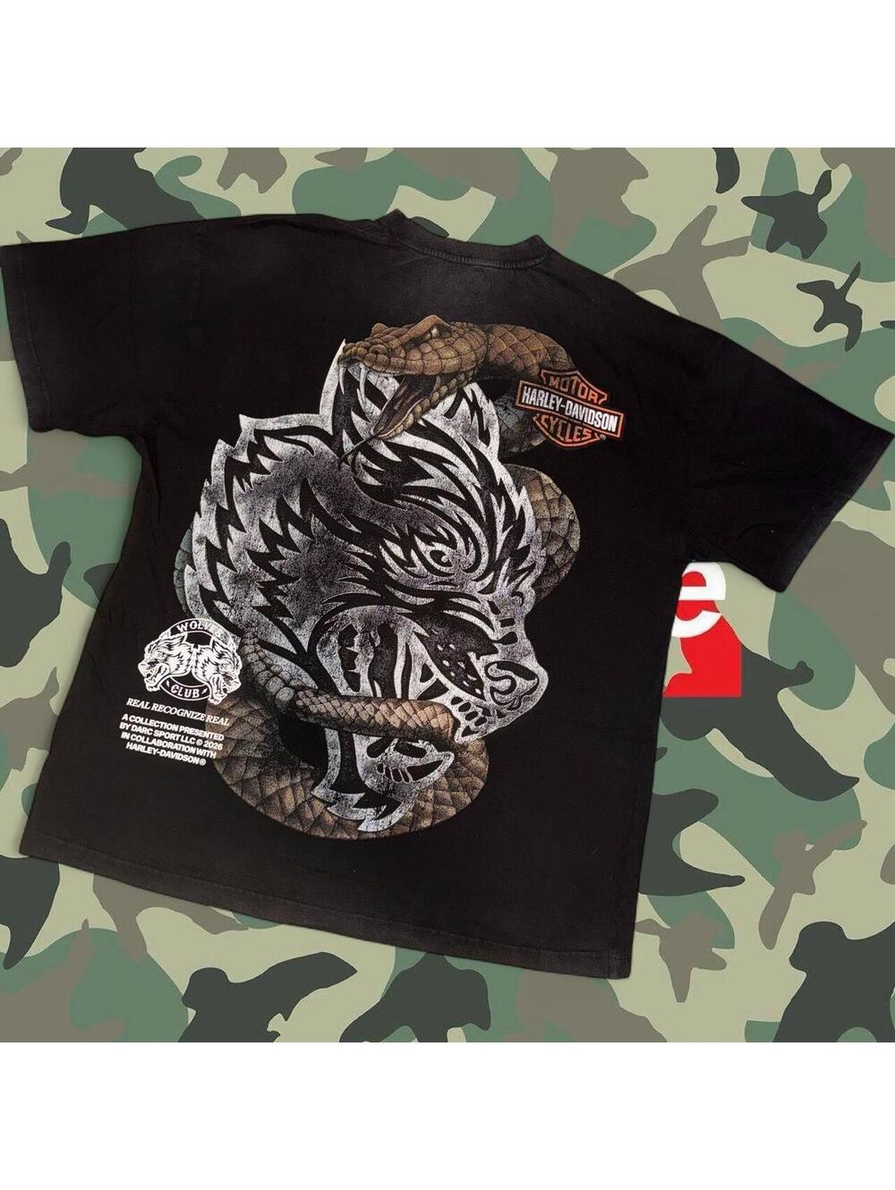 Darc Sport x Harley-Davidson Snake & Wolf Premium Tee in Black Drift Wash